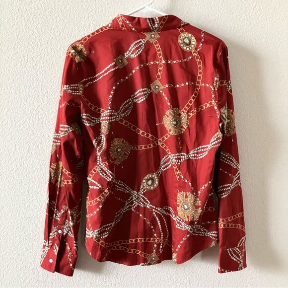 Talbots Haberdashery Red Preppy Medallion Links & Pearls Print Button Up Shirt - Picture 3 of 6